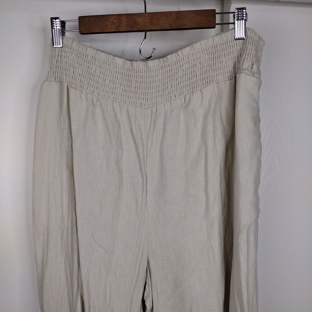Celebrity Pink Wide Leg Linen Blend Wide Leg Pant Plus Sz XXXL Tan Elastic Waist